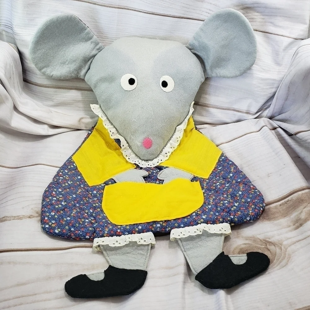 Vintage Felt Mouse Quilted Laundry Clothespin Bag 21 Inch Sewing Handmade
